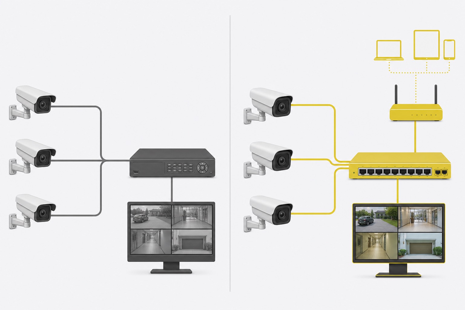 Comparativo visual: CFTV analógico versus IP